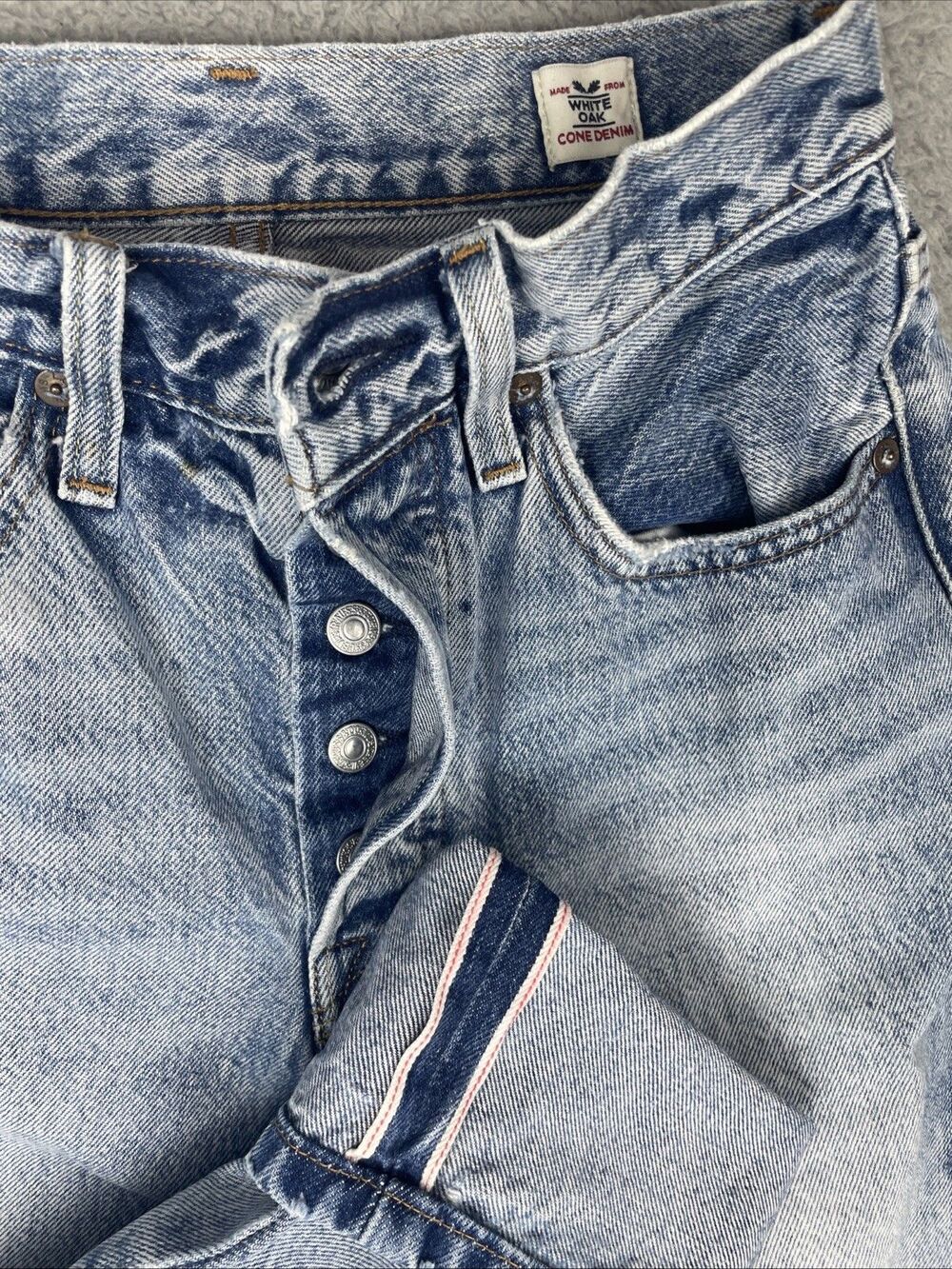 Levis 501 S White Oak Cone Selvedge Jeans Womens 24x28 Blue Light Wash Button